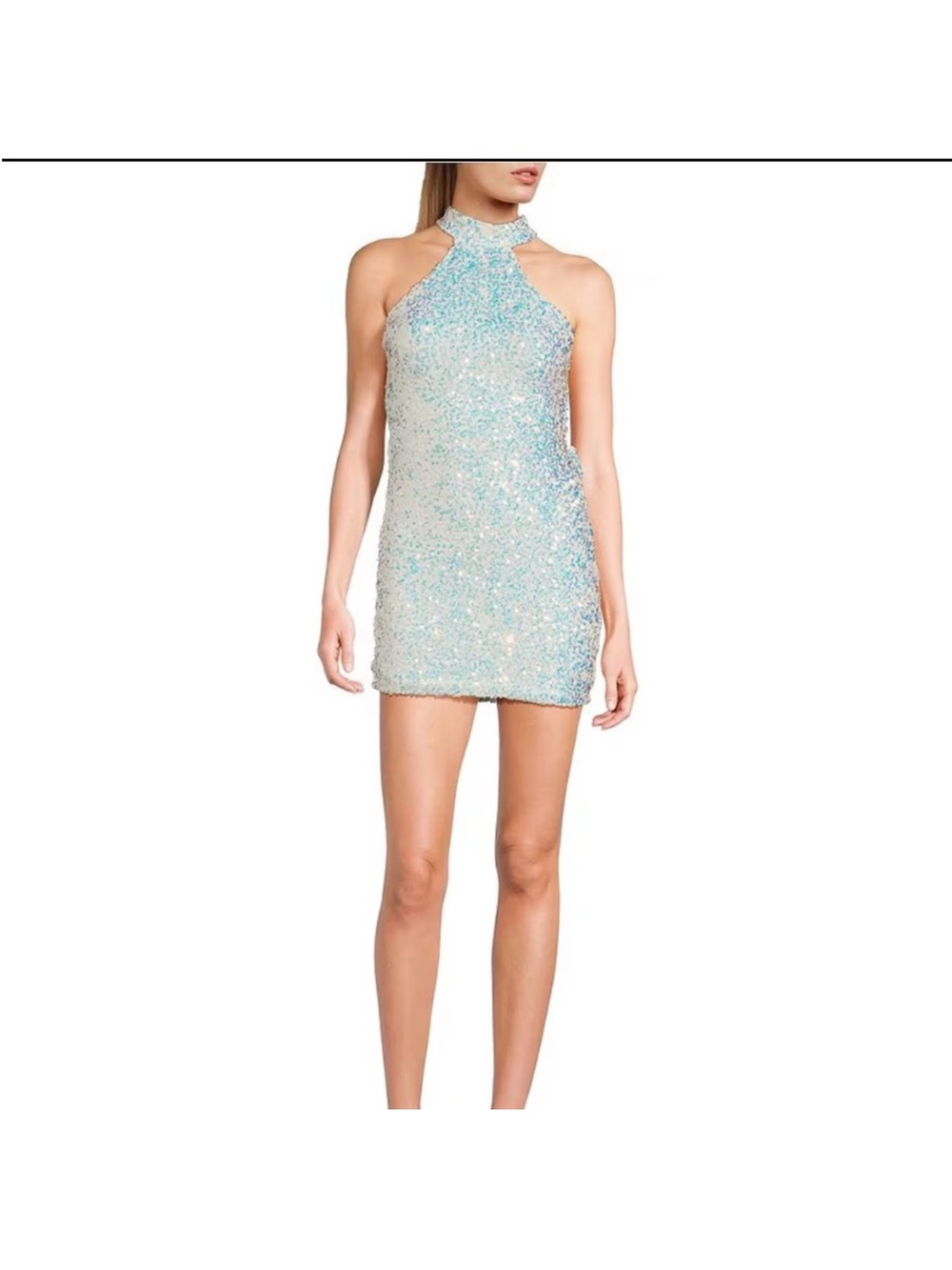 B Darlin Sparkling Sequin Mini Dress in Blue and White